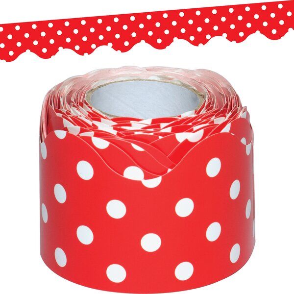 TCR8930 Red Polka Dots Scalloped Rolled Border Trim Image