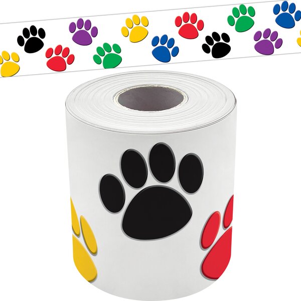 TCR8948 Colorful Paw Prints Straight Rolled Border Trim Image