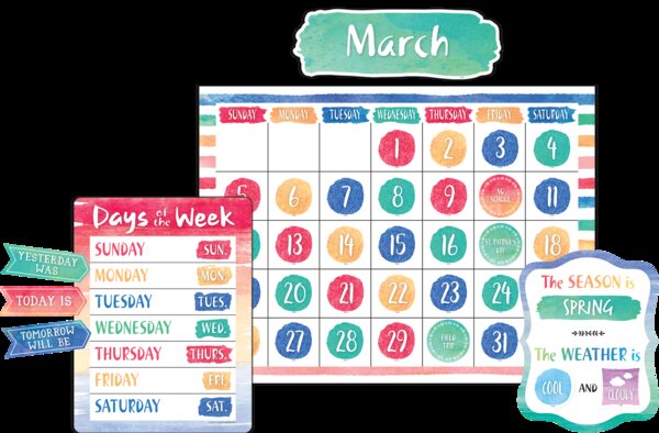 TCR8971 Watercolor Calendar Bulletin Board Display Set Image