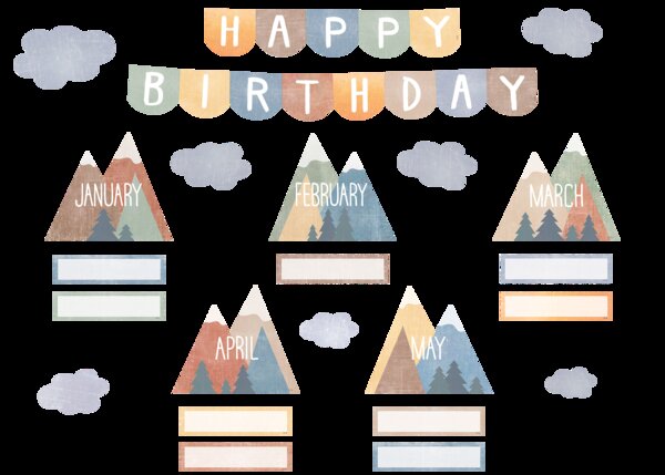 TCR9171 Moving Mountains Happy Birthday Mini Bulletin Board Image