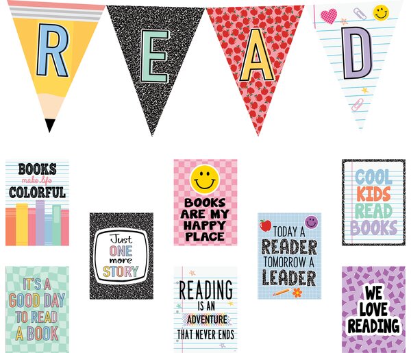 TCR9302 Cool for School Read Pennants Bulletin Board Image