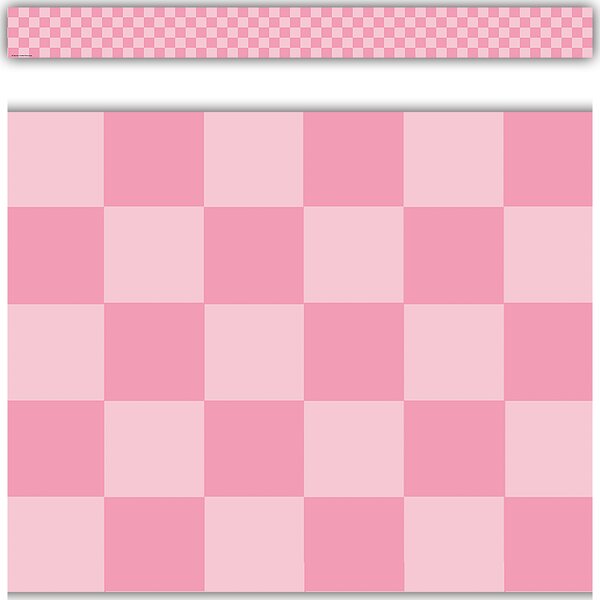 TCR9332 Cool for School Pink Checkers Straight Border Trim Image