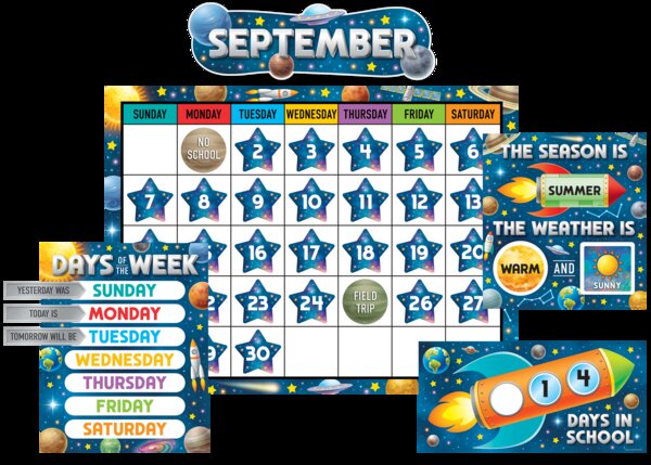 TCR9333 Outer Space Crew Calendar Bulletin Board Image