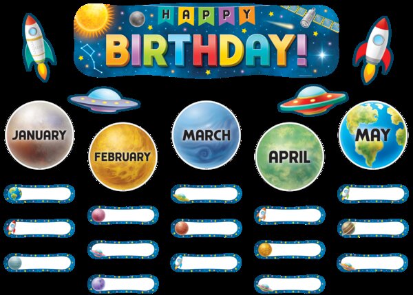 TCR9336 Outer Space Crew Happy Birthday Mini Bulletin Board Image