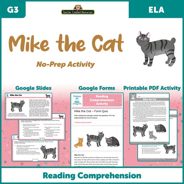 TCRGS10004 Mike the Cat - Reading Comprehension Activity Google Slides Image