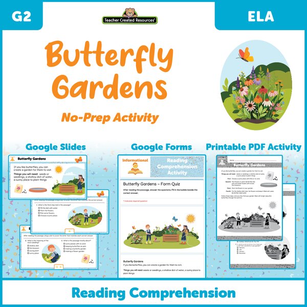 TCRGS10023 Butterfly Gardens - Reading Comprehension Activity Google Slides Image