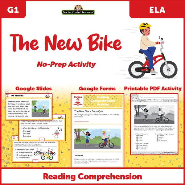 TCRGS10024 The New Bike - Reading Comprehension Activity Google Slides Image