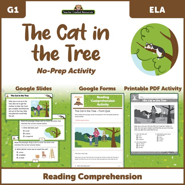 TCRGS10025 The Cat in the Tree - Reading Comprehension Activity Google Slides Image