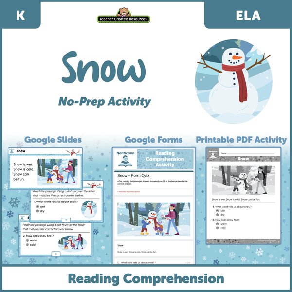 TCRGS10028 Snow - Reading Comprehension Activity Google Slides Image