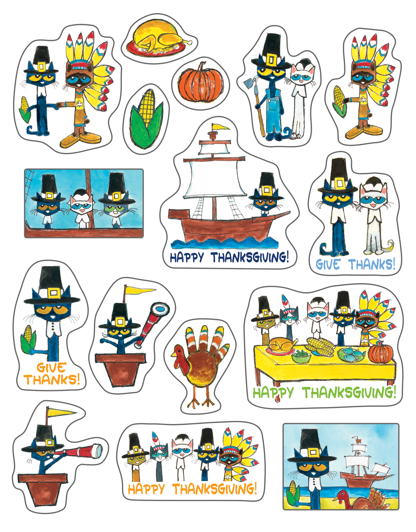 Pete the CatÂ® Thanksgiving Stickers