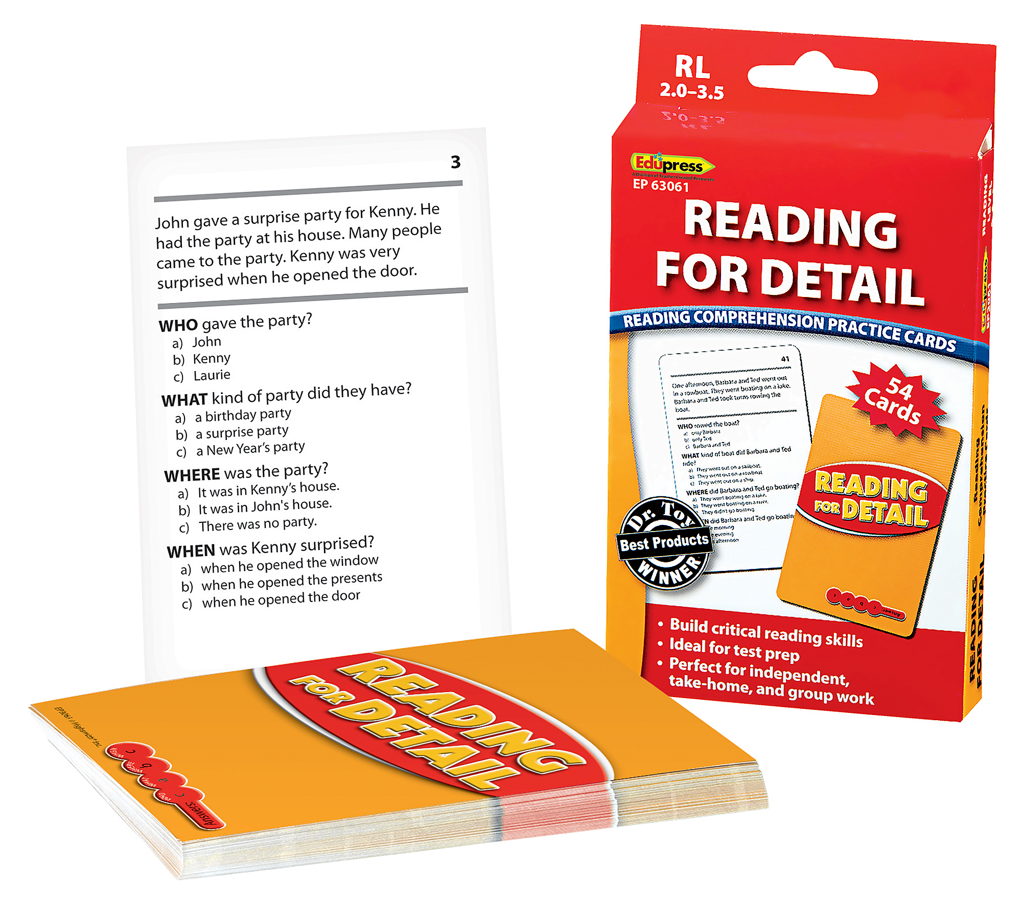 Reading Comprehension Practice Cards: Reading for Detail (Red Level)
