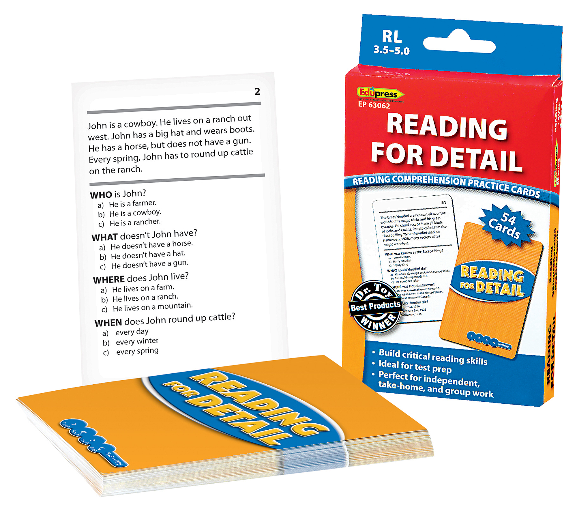 Reading Comprehension Practice Cards: Reading for Detail (Blue Level)
