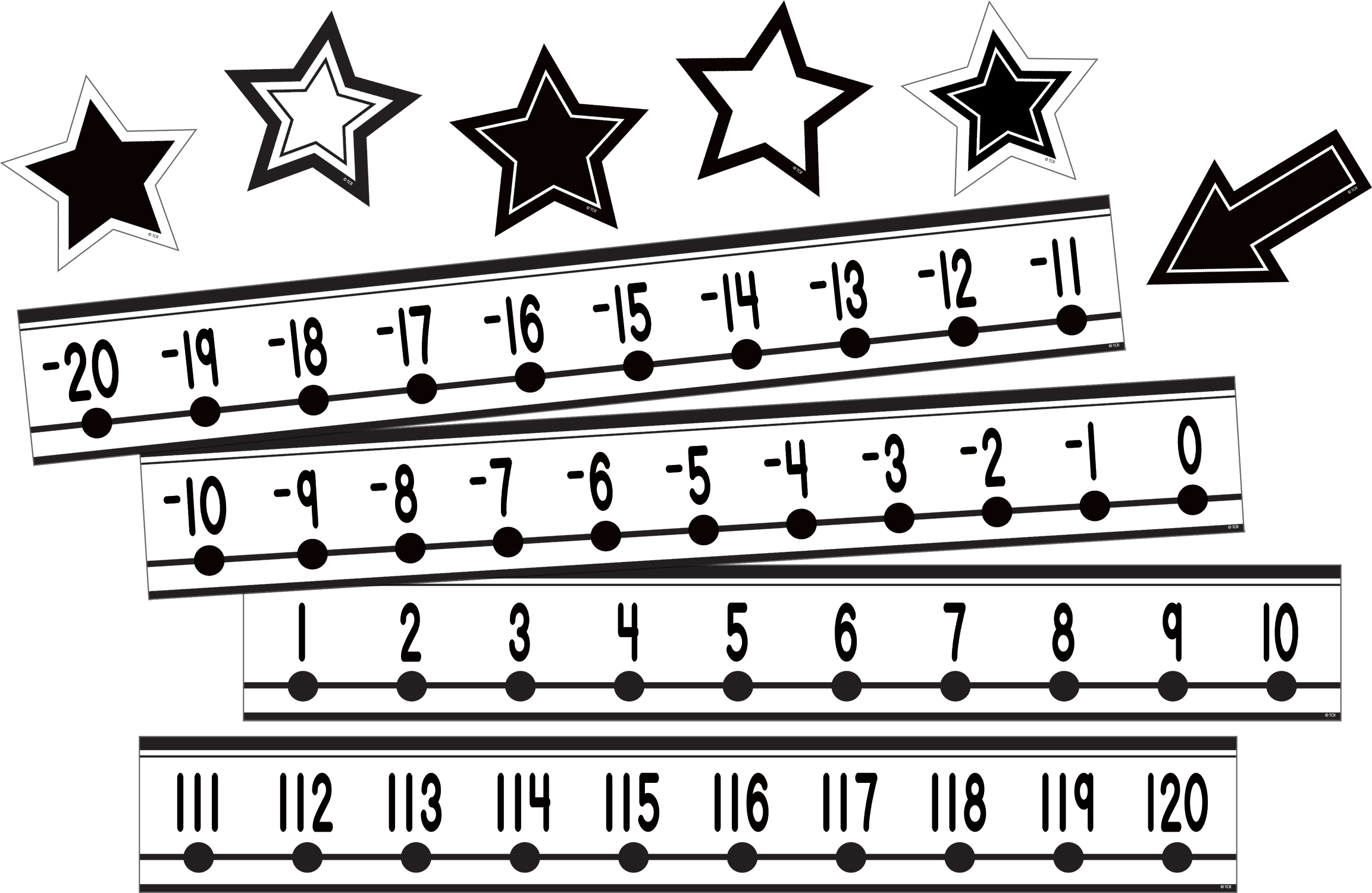 Black and White Number Line (-20 to +120) Mini Bulletin Board - TCR6806 ...