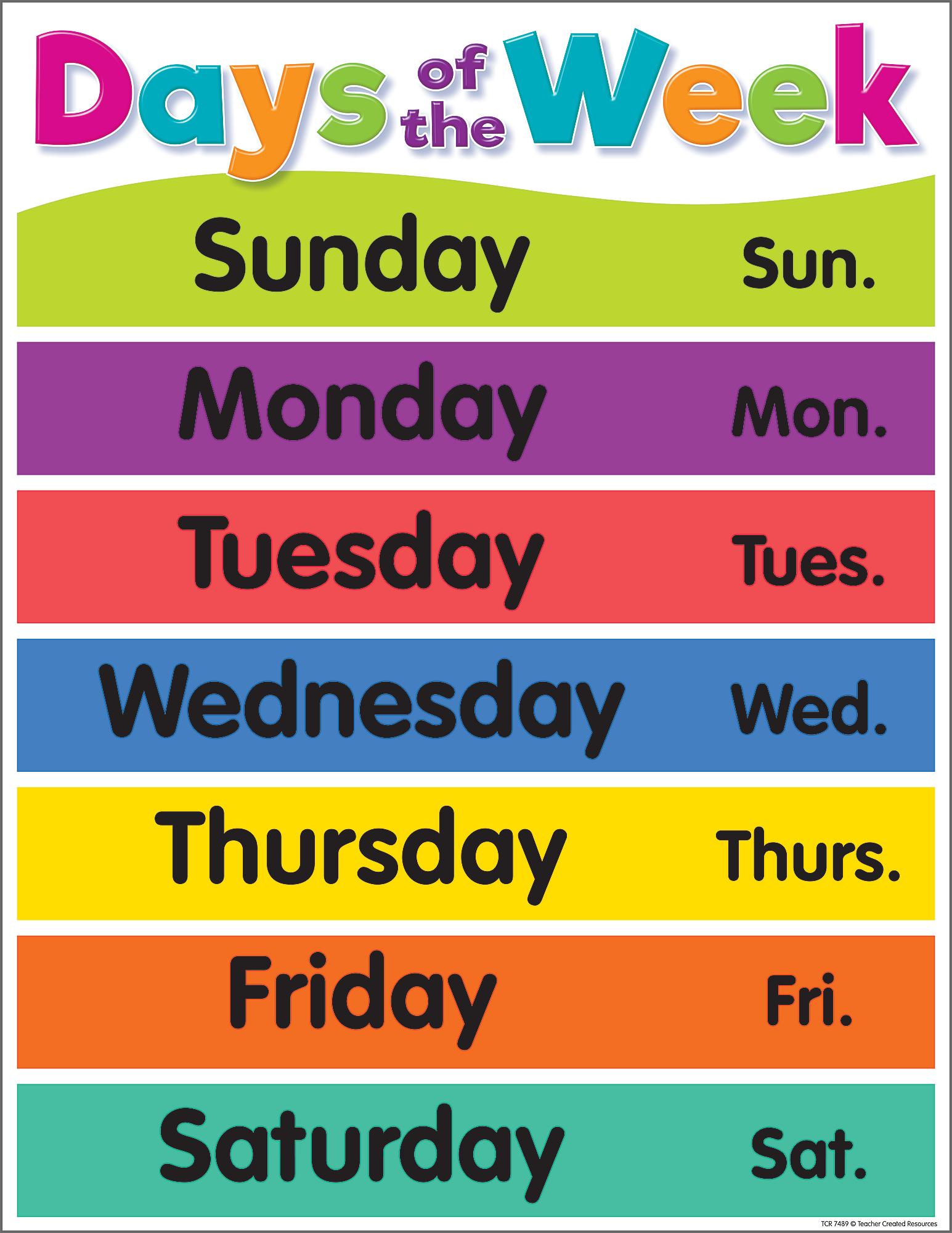 Colorful Days of the Week Chart - TCR7489 | Teacher ...