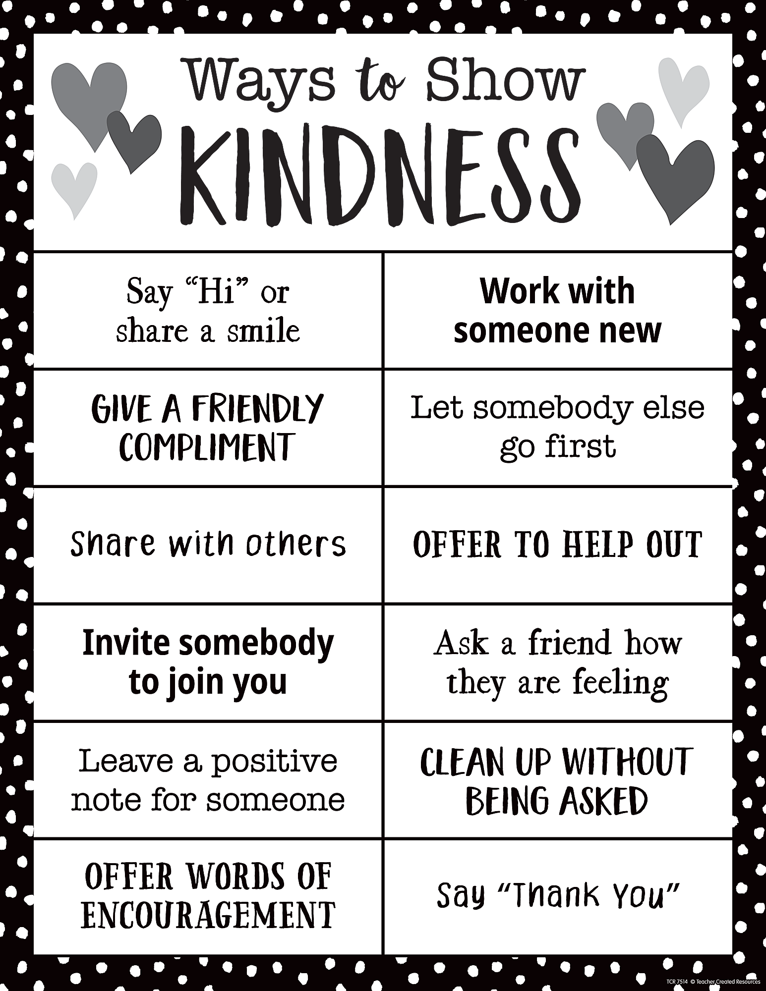 Ways to Show Kindness Chart - TCR7514 | Teacher Created Resources