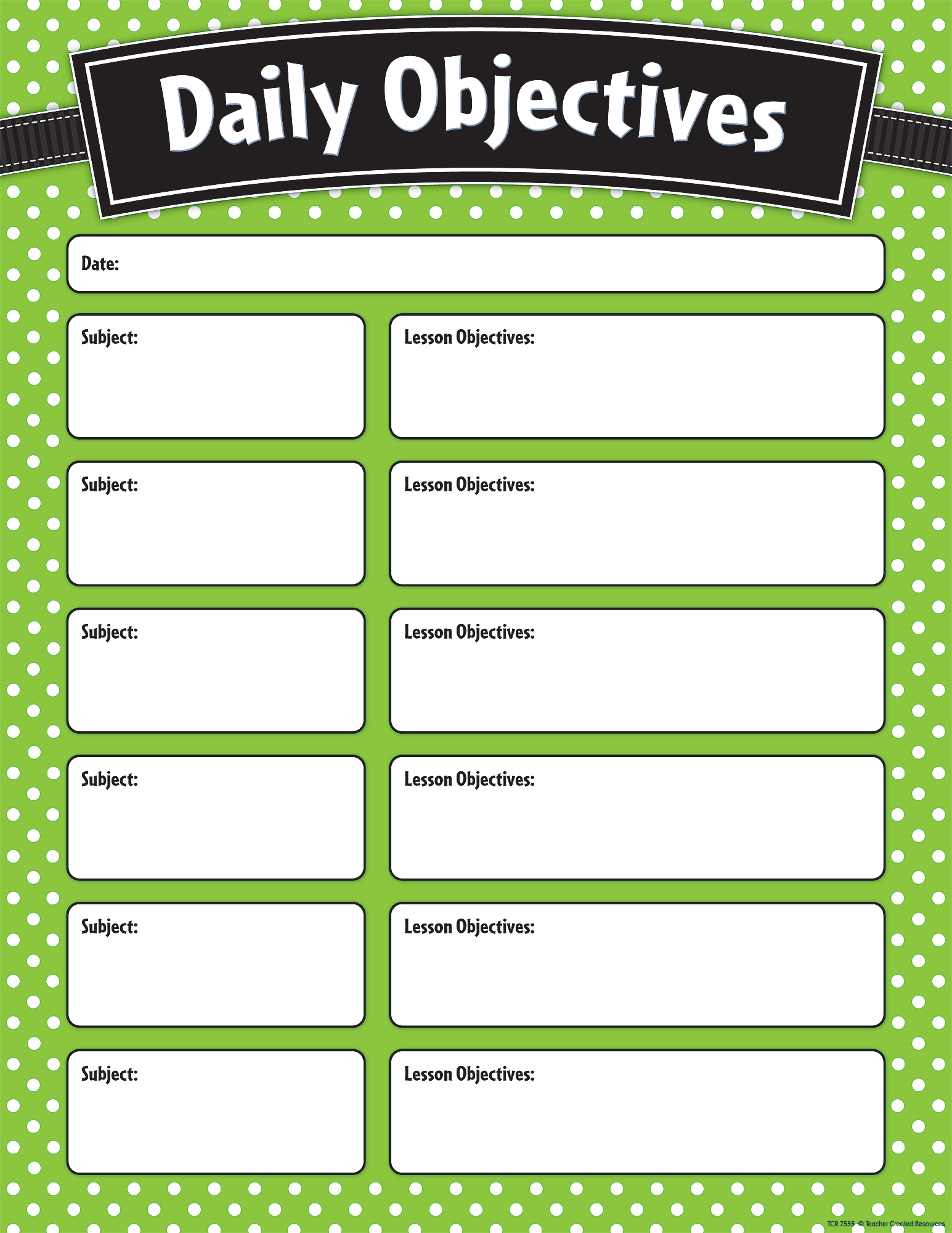 Lime Polka Dots Daily Objectives Chart - TCR7555 | Teacher Created ...