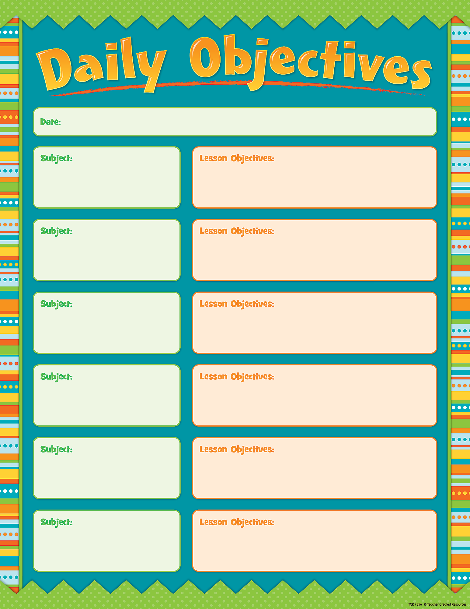 Zany Stripes Daily Objectives Chart TCR7556 Teacher Created Resources
