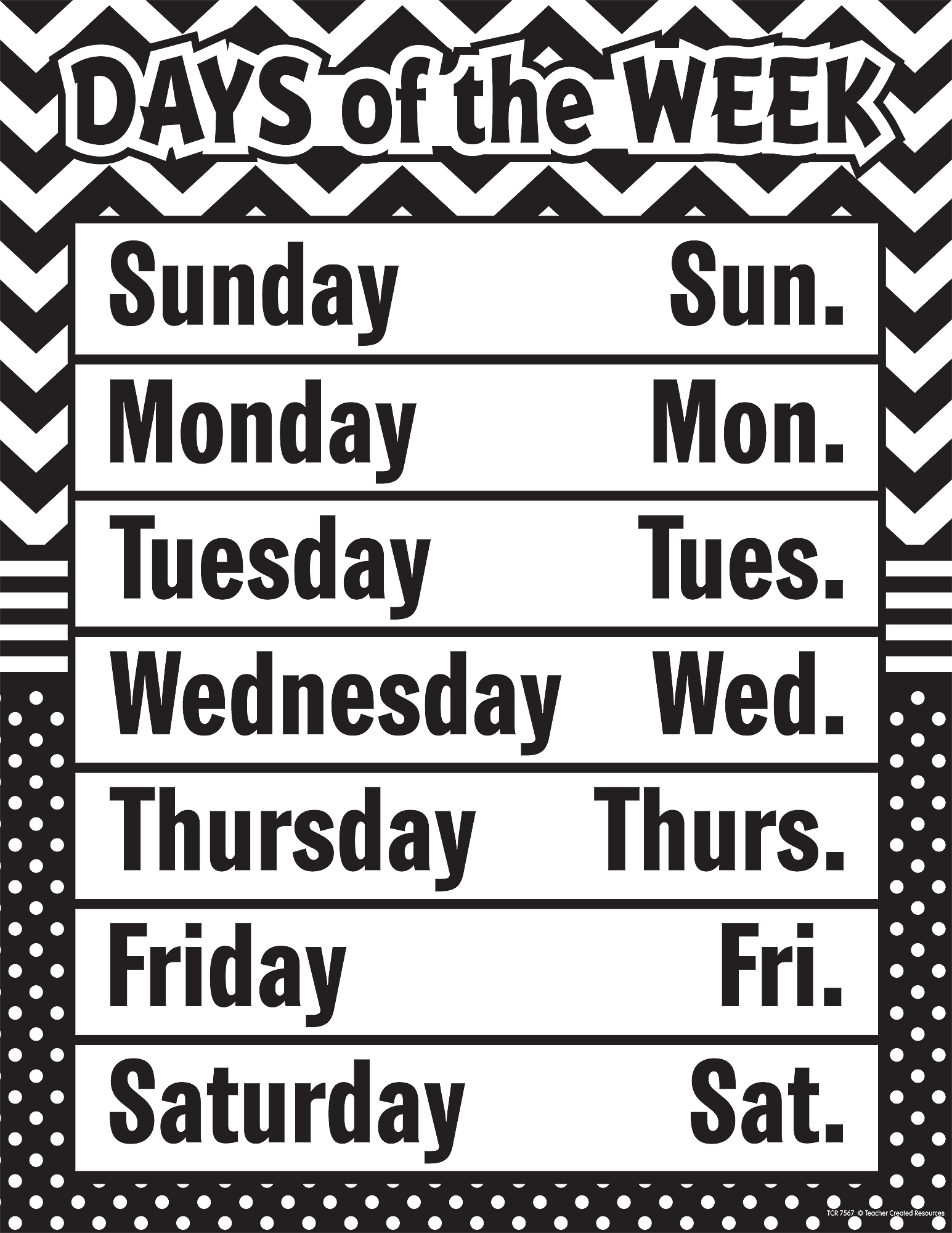 Days Of The Week Chart Printable