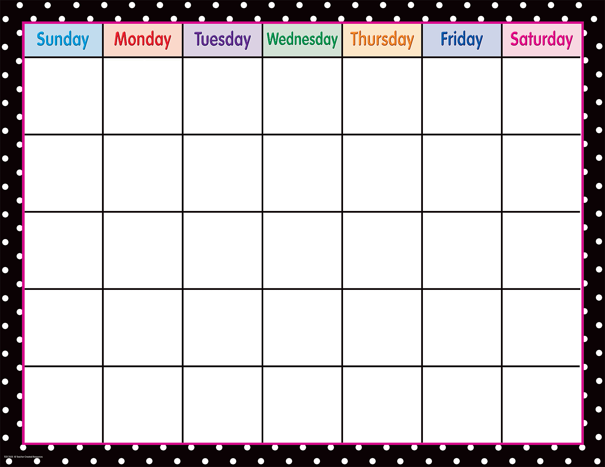 Black Polka Dots Calendar Chart - TCR7605  Teacher 