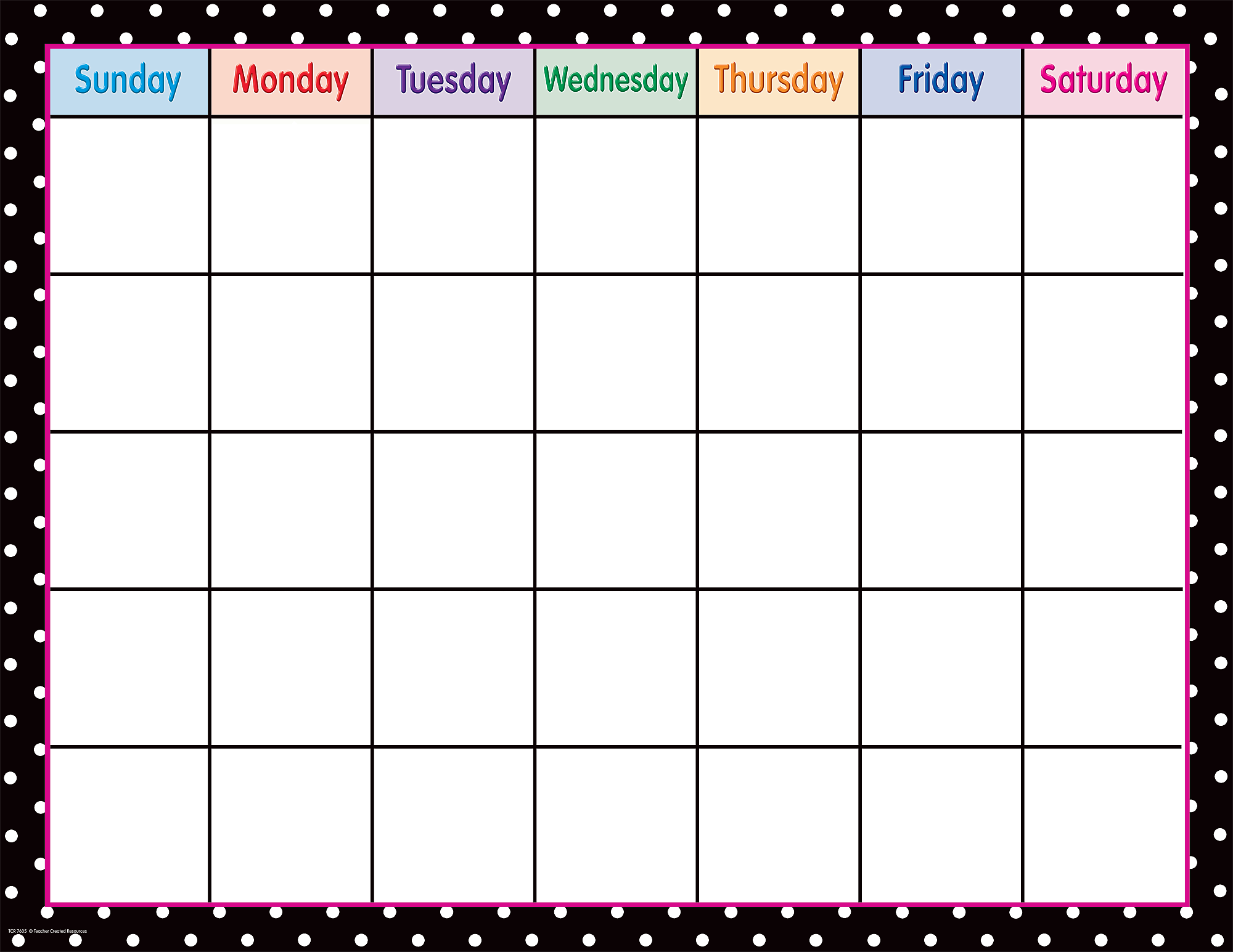 Black Polka Dots Calendar Chart TCR7605 Teacher Created Resources