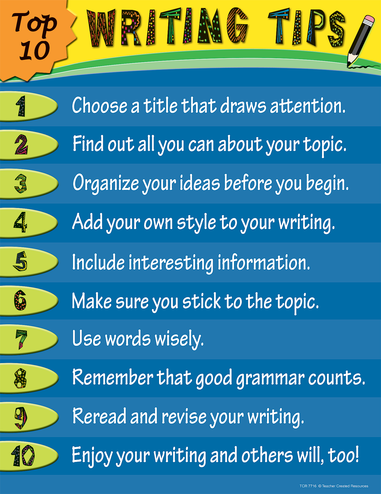 Top 10 Writing Tips Chart Writing Tips Writing Writing A Book - Riset