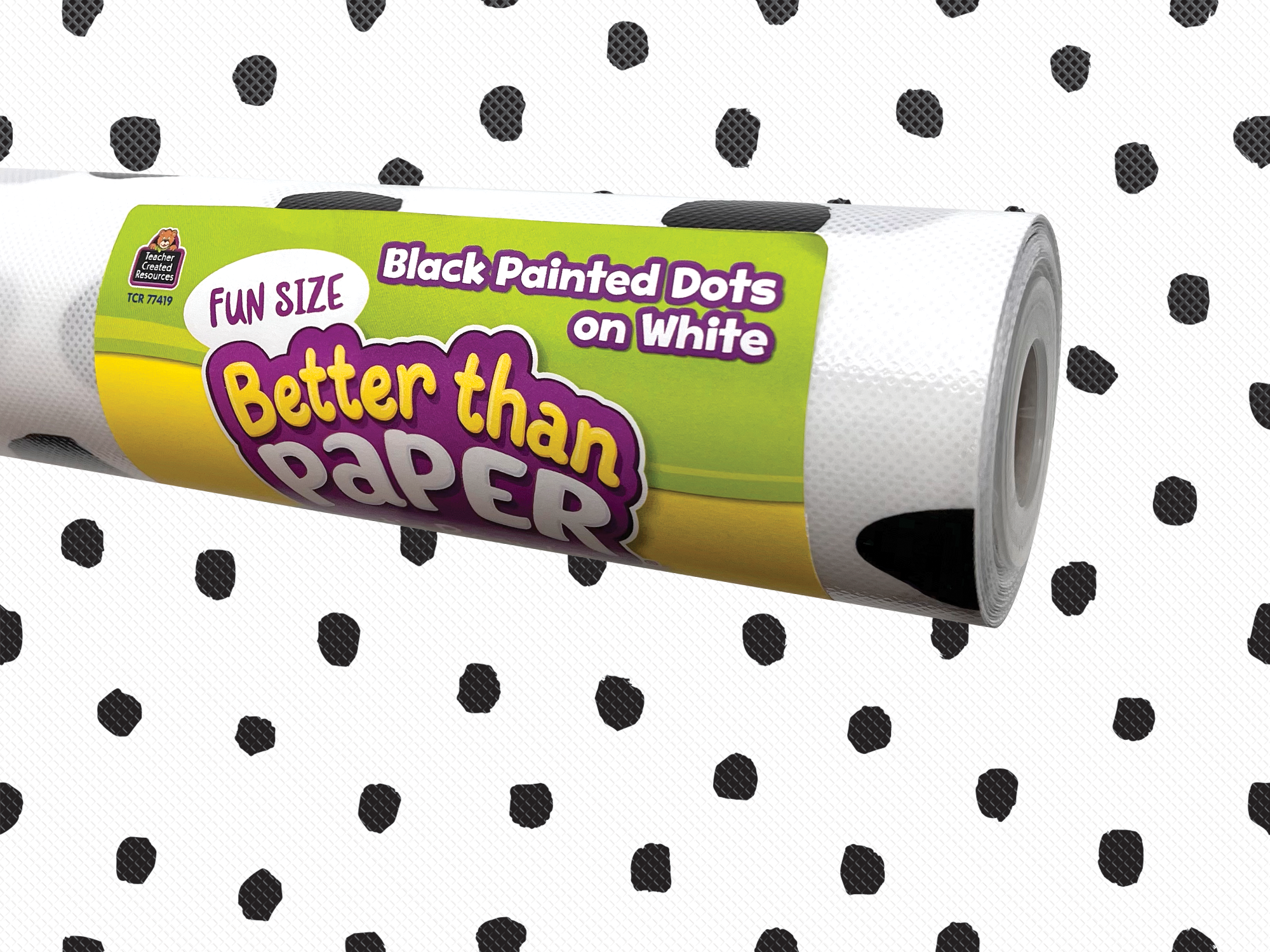 Black Painted Dots on White Better Than Paper Bulletin Board Roll, 4' x  12', Pack of