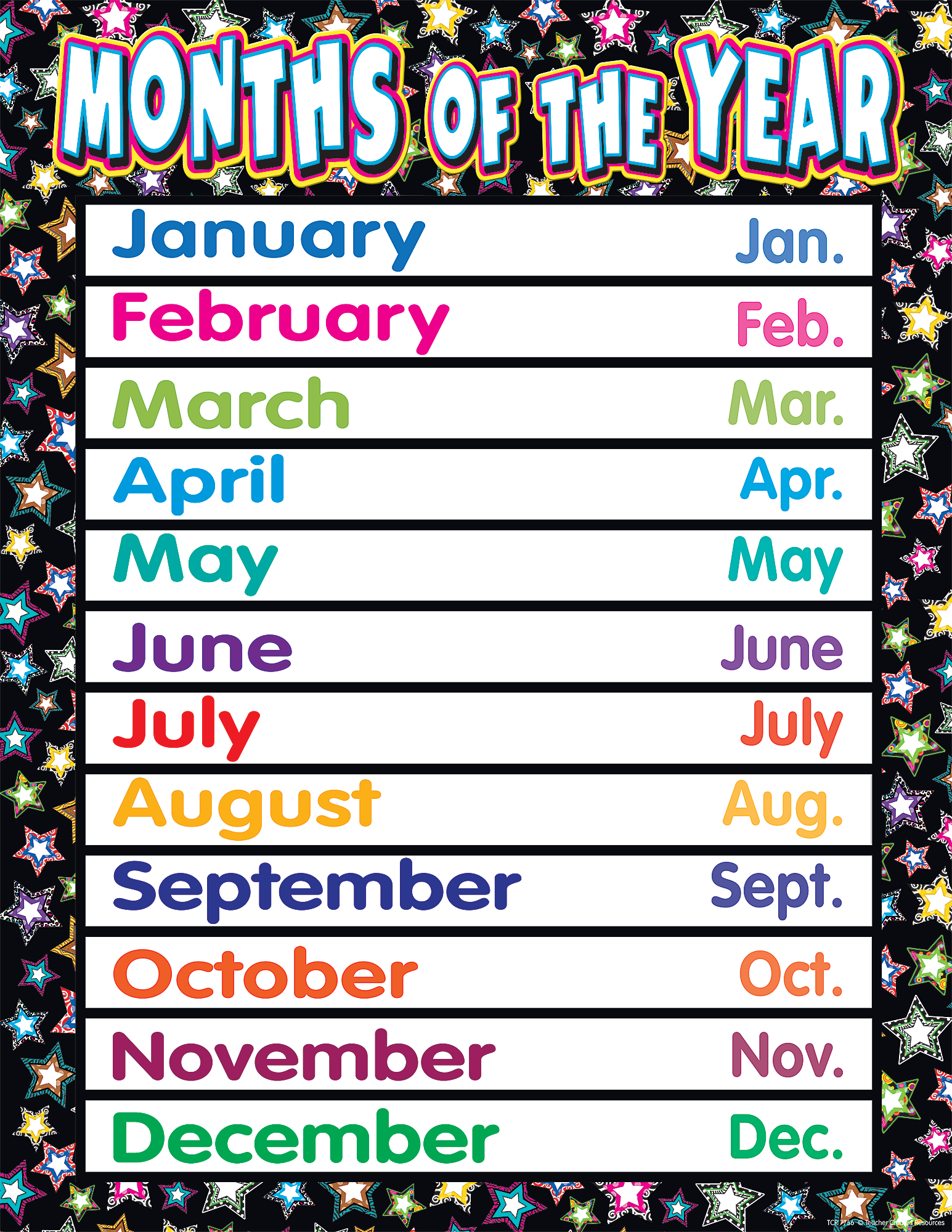 Fancy Stars Months Of The Year Chart TCR7756 Teacher Created Resources
