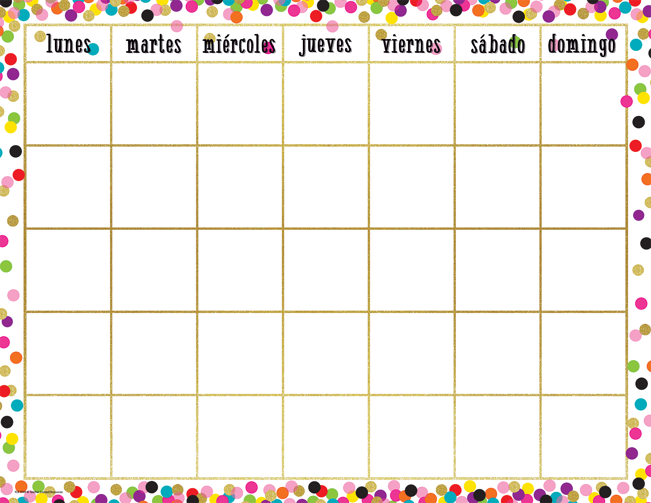 Confetti Spanish Calendar Chart