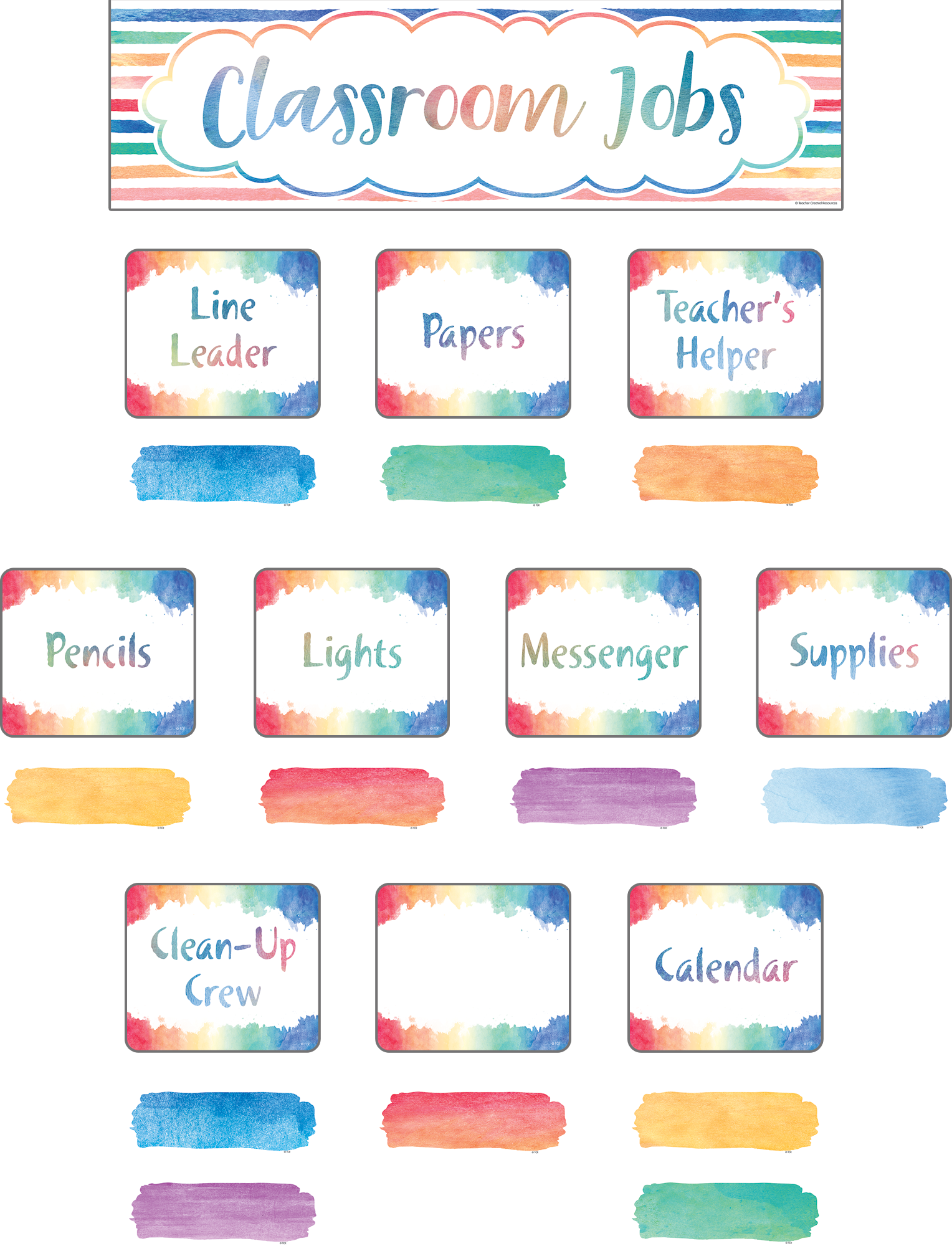 Watercolor Classroom Jobs Mini Bulletin Board