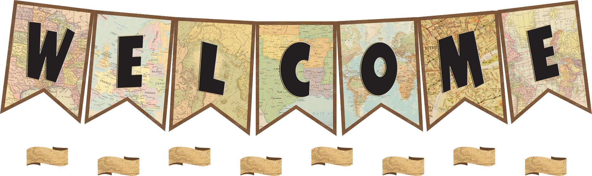 Travel the Map Pennants Welcome Bulletin Board