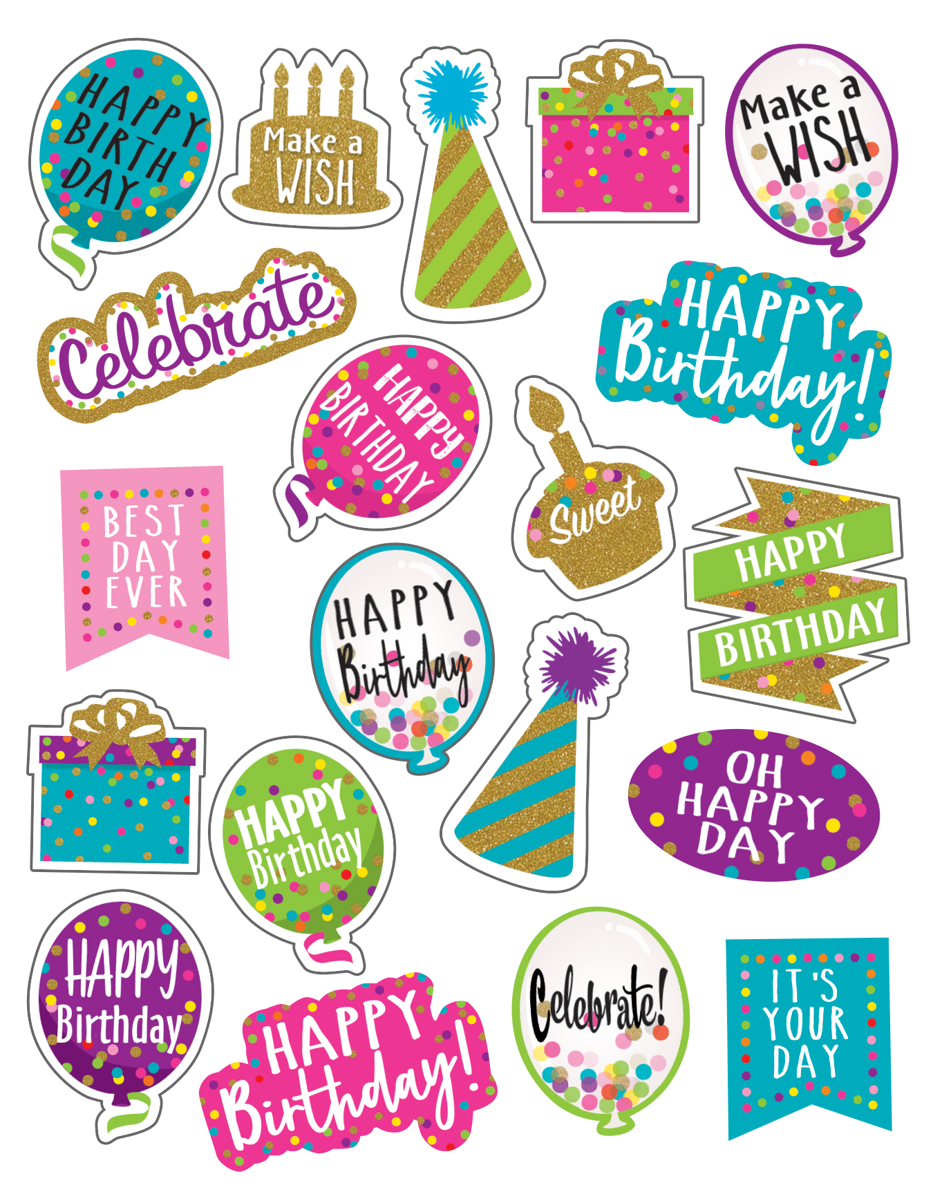 Confetti Happy Birthday Stickers - TCR8585