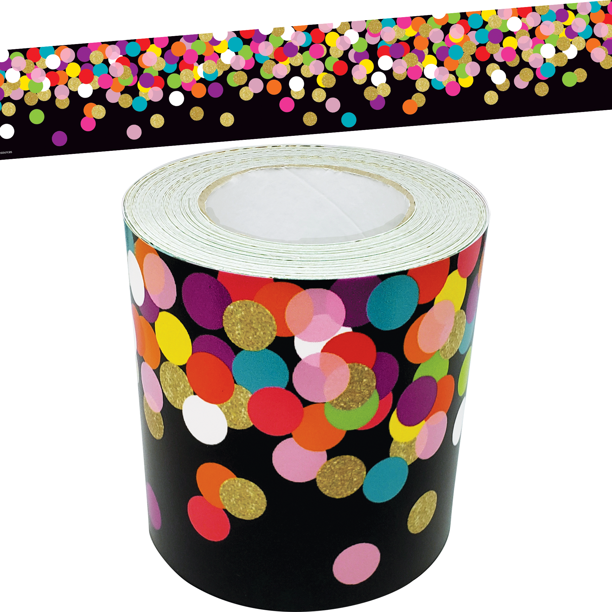 Colorful Confetti on Black Straight Rolled Border Trim