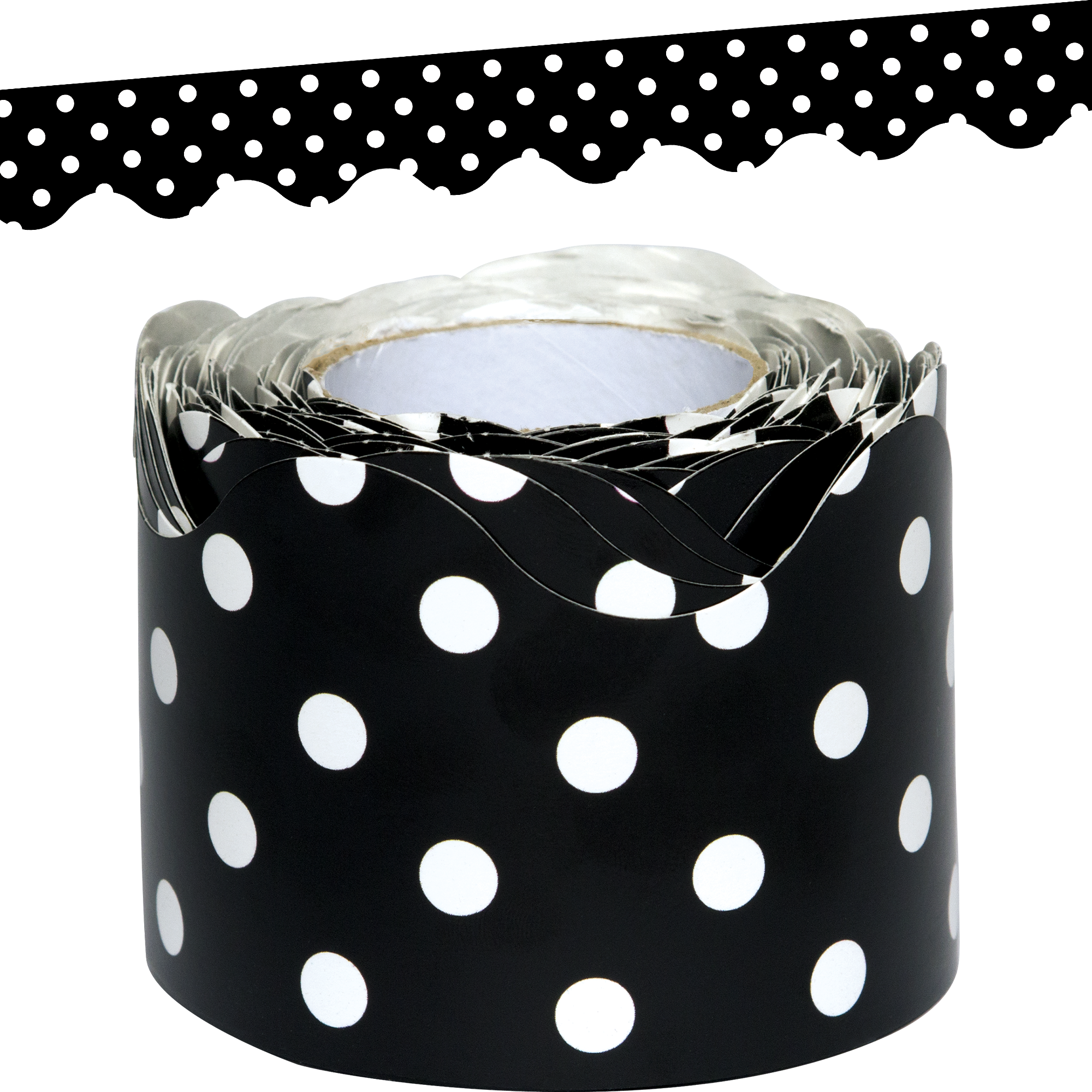 Black Polka Dots Scalloped Rolled Border Trim