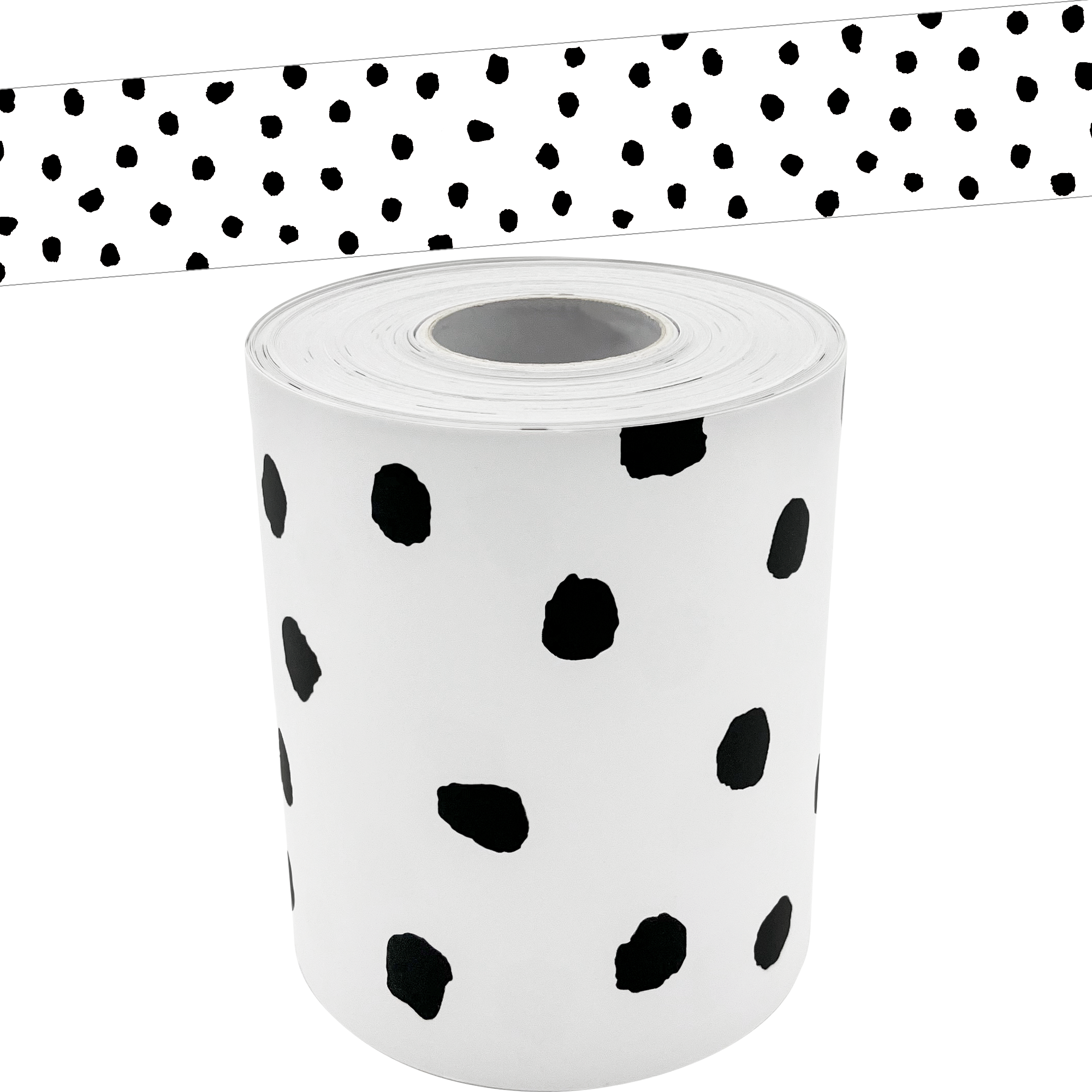 Black Painted Dots on White Straight Rolled Border Trim