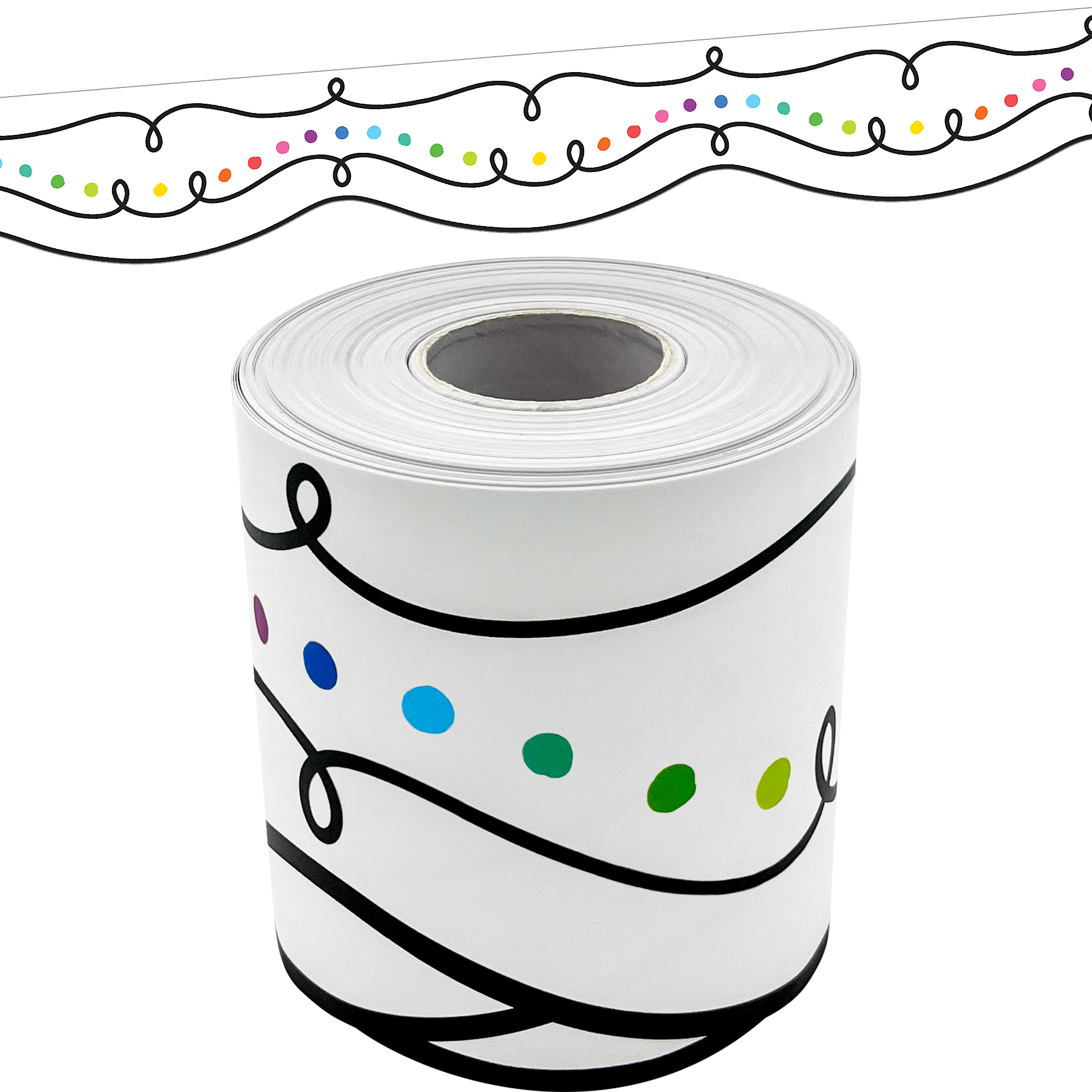 Squiggles and Colorful Dots Die-Cut Rolled Border Trim