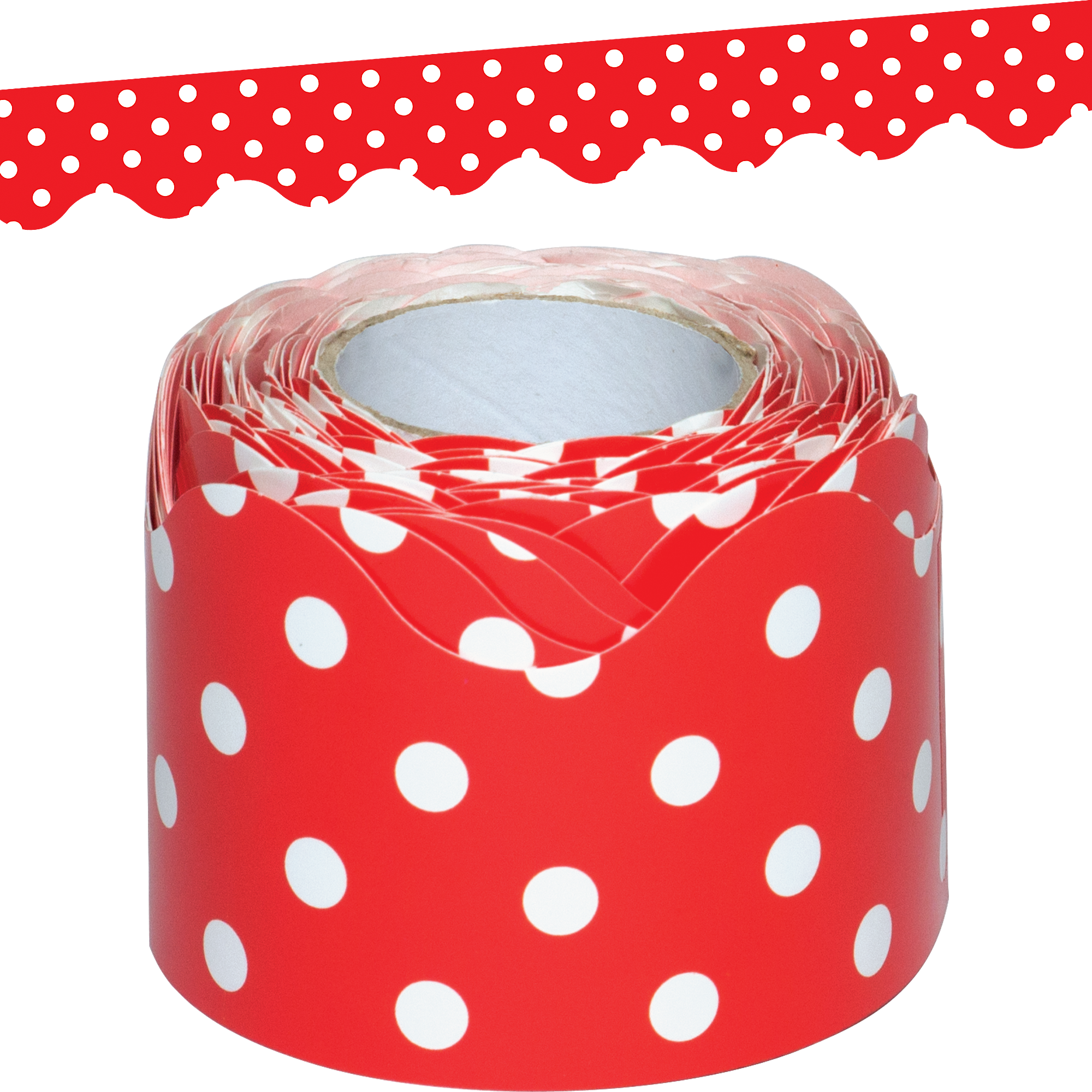 Red Polka Dots Scalloped Rolled Border Trim