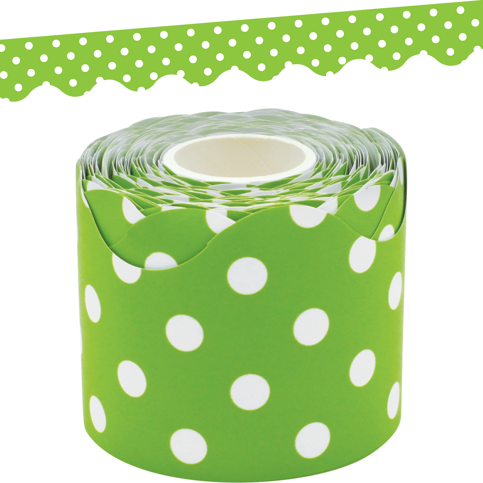Lime Polka Dots Scalloped Rolled Border Trim