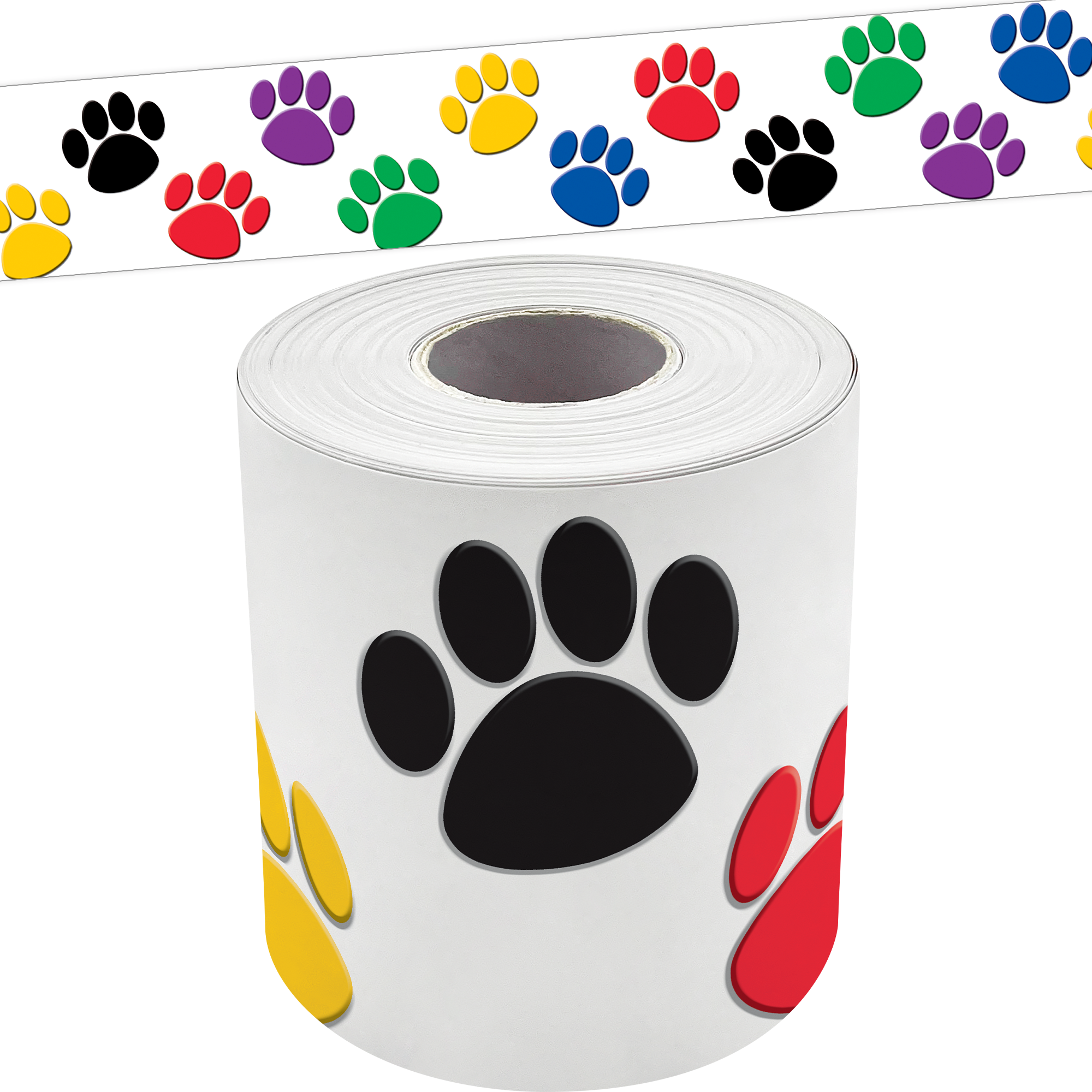 Colorful Paw Prints Straight Rolled Border Trim