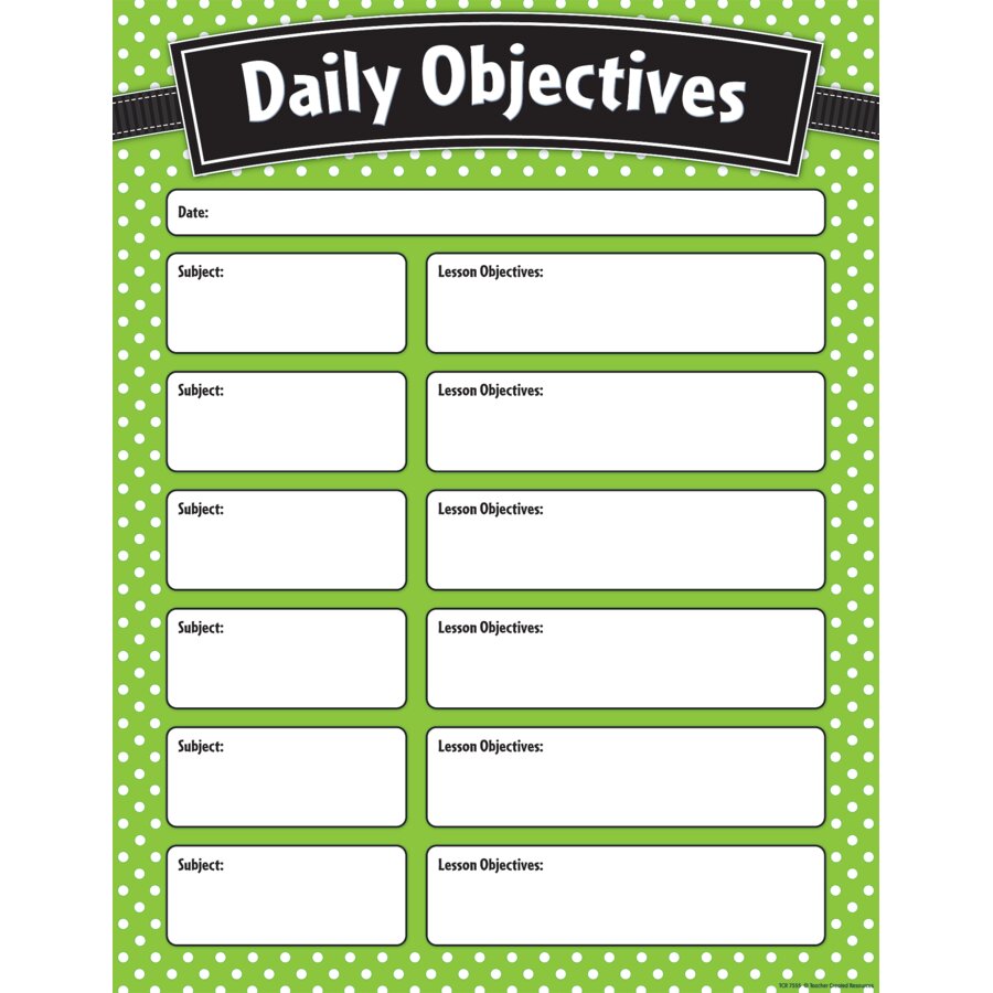 Lime Polka Dots Daily Objectives Chart - TCR7555 | Teacher Created ...