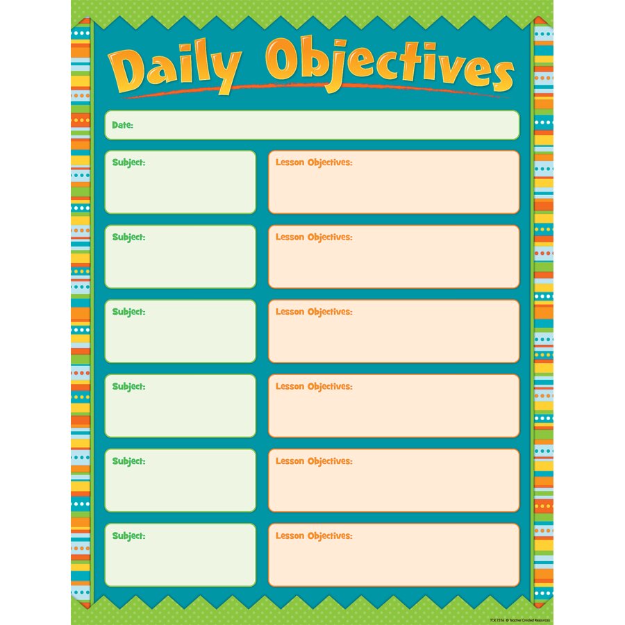 Daily Objectives Lettering Zany Stripes Daily Objectives Chart - TCR7556 | Teacher Created Resources
