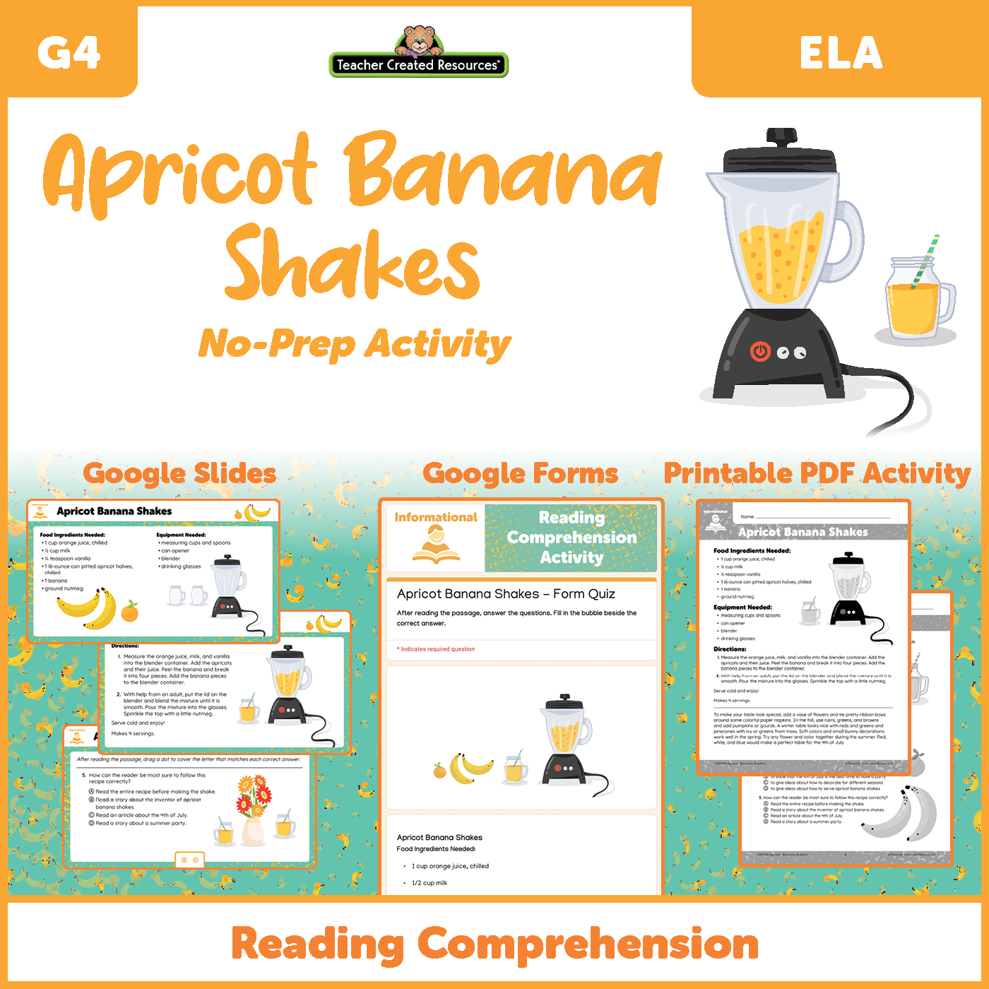 Apricot Banana Shakes - Reading Comprehension Activity Google Slides ...